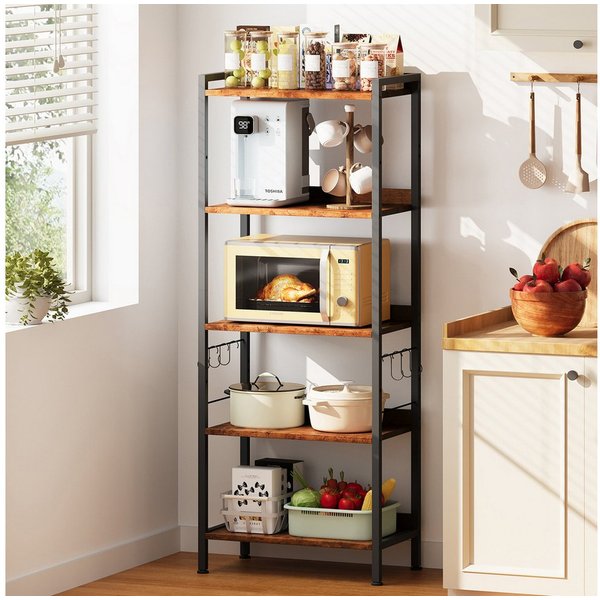 OUNUO Küchenregal 5 Ebenen Bücherregal Standregal mit S-Haken 60x35x165cm