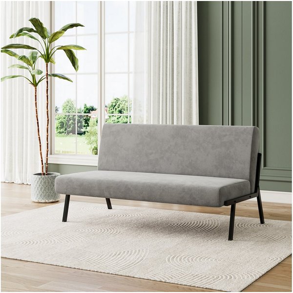 OUNUO Sofa 2 Sitzer Couch mit Metallrahmen Doppelsofa 150kg belastbar, Grau