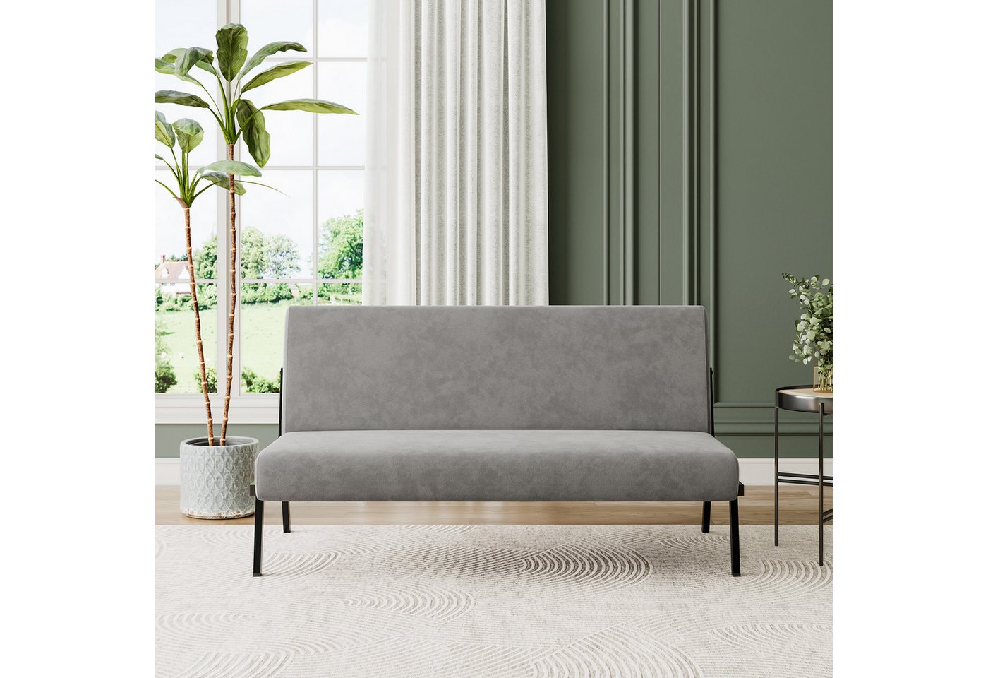 OUNUO Sofa 2 Sitzer Couch mit Metallrahmen Doppelsofa 150kg belastbar, Grau – Bild 2 von 5