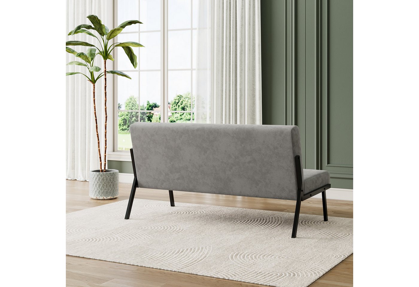 OUNUO Sofa 2 Sitzer Couch mit Metallrahmen Doppelsofa 150kg belastbar, Grau – Bild 3 von 5