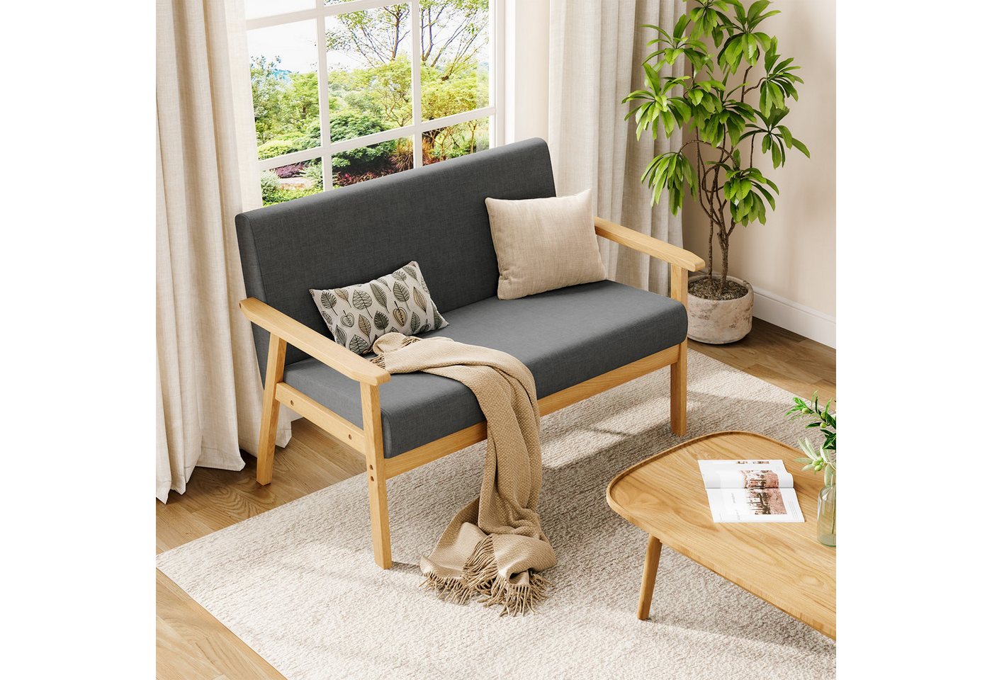 OUNUO Sofa 2 Sitzer Sofa Couch Loungesofa Modern und Skandinavisch, Dunkelgrau – Bild 3 von 5