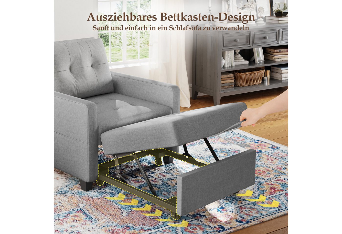 OUNUO Sofa Schlafsofa Klein 3 in 1, Klappsofa & Schlafhocker mit Bettfunktion – Bild 5 von 5
