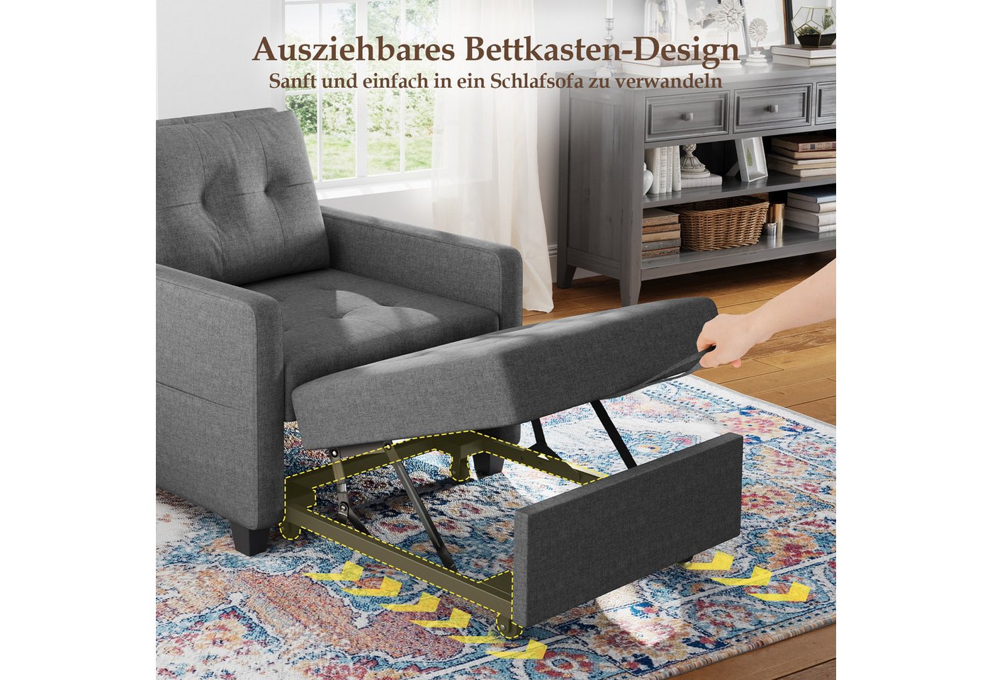 OUNUO Sofa Schlafsofa Klein 3 in 1, Klappsofa & Schlafhocker mit Bettfunktion – Bild 5 von 5