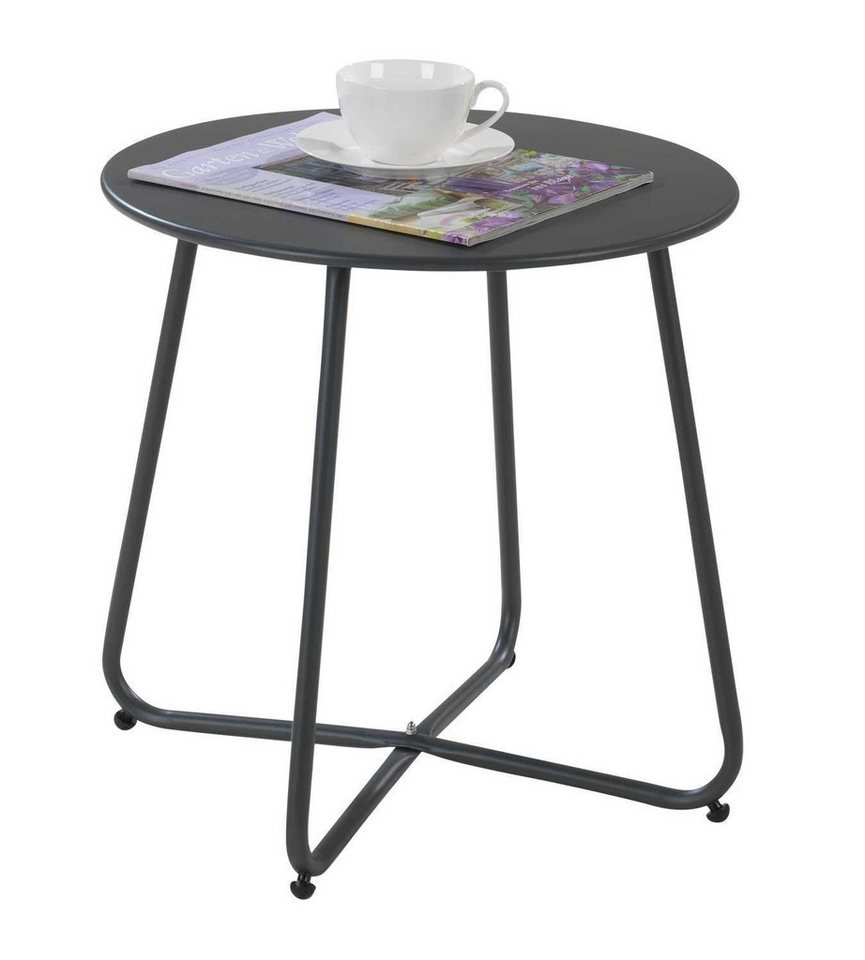 Outdoor Beistelltisch LIAM, Ø 45 cm, Anthrazit, Metallplatte, Stahl, Geeignet für den Außenbereich, verstellbare Nivellierung – Bild 4 von 5