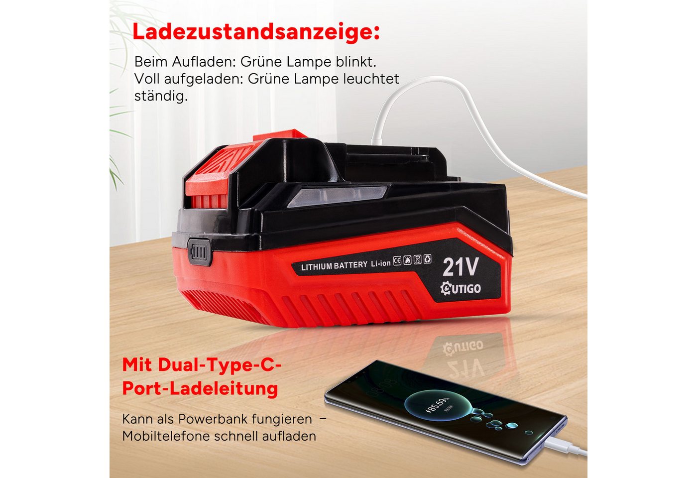 OUTIGO Akku-Motorsense,Multifunktions Akku Rasenmäher, 1000-W-Hauptmotor, 4-in-1 Heckenschere, Rasenmäher und Hochentaster – Bild 5 von 5