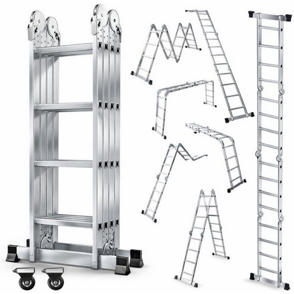 OUTIGO Vielzweckleiter,Aluminium Multifunktionsleiter, 7in1, Sicherheitsschloss (4x3/4x4/4x5 verschiedene Spezifikationen), 7in1 Aluminium Multifunktionsleiter,