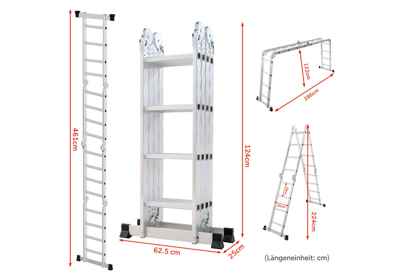 OUTIGO Vielzweckleiter,Aluminium Multifunktionsleiter, 7in1, Sicherheitsschloss (4x3/4x4/4x5 verschiedene Spezifikationen), 7in1 Aluminium Multifunktionsleiter, – Bild 2 von 5