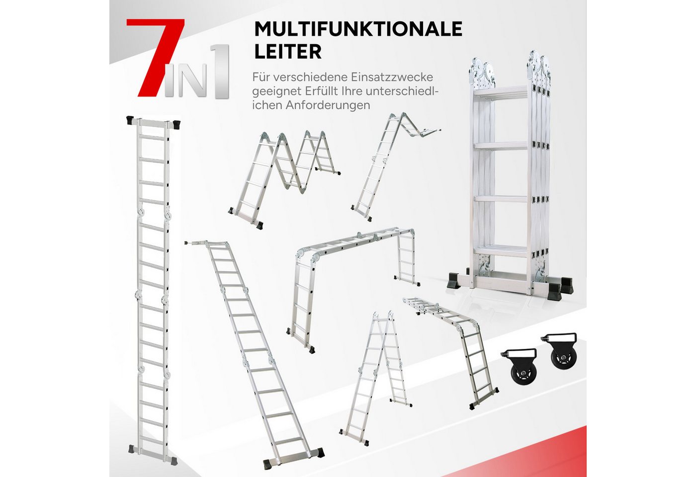 OUTIGO Vielzweckleiter,Aluminium Multifunktionsleiter, 7in1, Sicherheitsschloss (4x3/4x4/4x5 verschiedene Spezifikationen), 7in1 Aluminium Multifunktionsleiter, – Bild 4 von 5