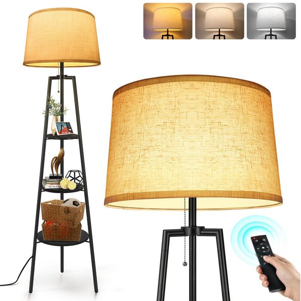 OUTON LED Stehlampe Stativ-Stehleuchte, Fernbedienung, 3 Farbtemperaturen, 3 Ablagen, LED wechselbar, für Wohnzimmer, Leseecken, Schlafzimmer oder jeden Raum
