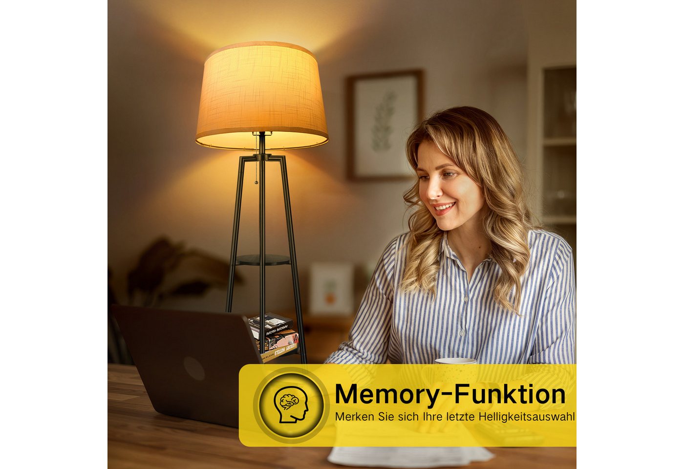 OUTON LED Stehlampe Stativ-Stehleuchte, Fernbedienung, 3 Farbtemperaturen, 3 Ablagen, LED wechselbar, für Wohnzimmer, Leseecken, Schlafzimmer oder jeden Raum – Bild 5 von 5