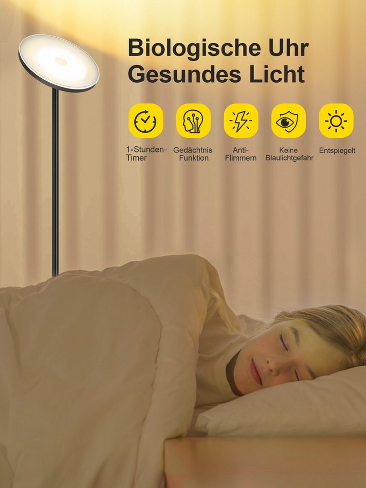 OUTON LED Stehlampe Uplighter Stehleuchte, Stufenlos, 30W, 3000 Lumen, Sprachsteuerung, magnetische Fernbedienung, Farbtemperatur 2700–6500 K – Bild 2 von 5