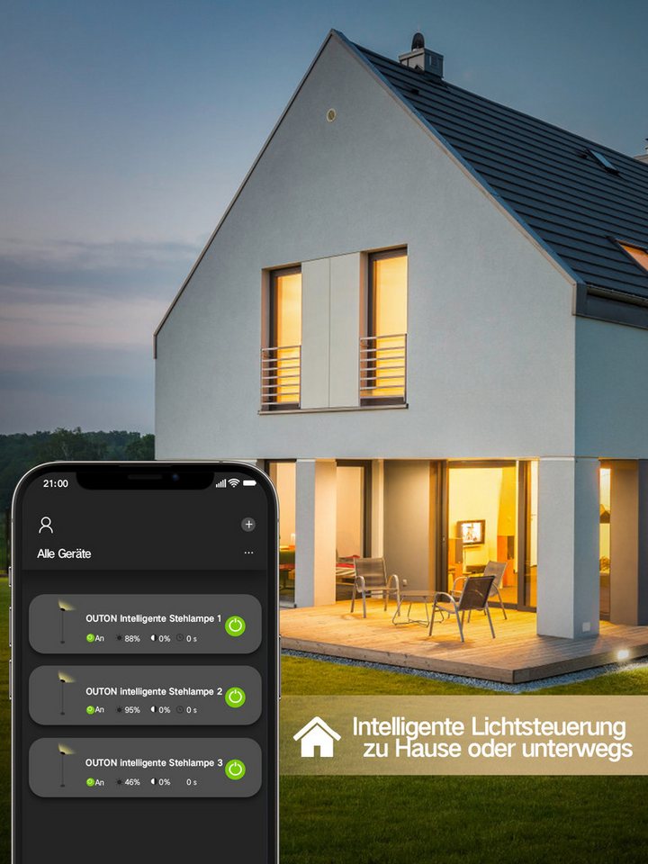 OUTON LED Stehlampe Uplighter Stehleuchte, Stufenlos, 30W, 3000 Lumen, Sprachsteuerung, magnetische Fernbedienung, Farbtemperatur 2700–6500 K – Bild 3 von 5