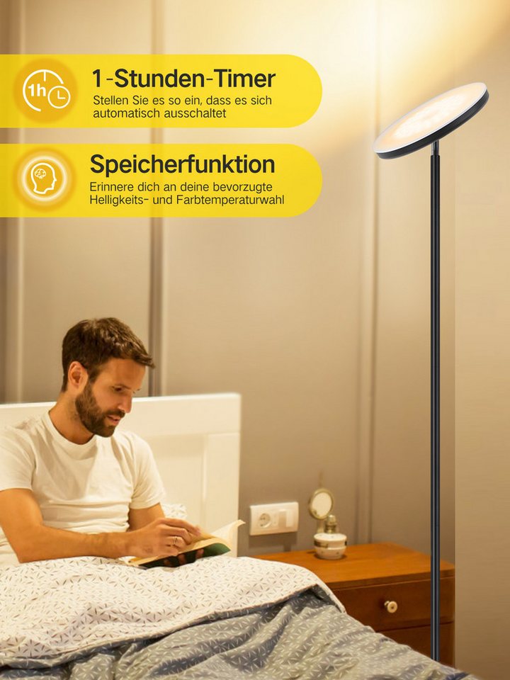 OUTON LED Stehlampe Uplighter Stehleuchte, Stufenlos, 30W, 3000 Lumen, Sprachsteuerung, magnetische Fernbedienung, Farbtemperatur 2700–6500 K – Bild 4 von 5