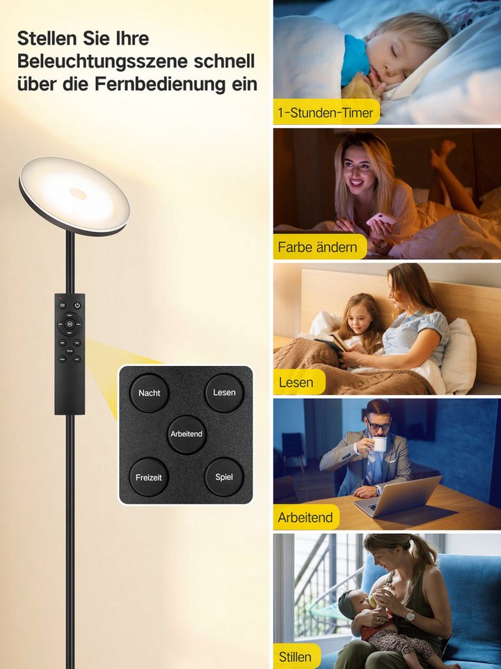 OUTON LED Stehlampe Uplighter Stehleuchte, Stufenlos, 30W, 3000 Lumen, Sprachsteuerung, magnetische Fernbedienung, Farbtemperatur 2700–6500 K – Bild 5 von 5