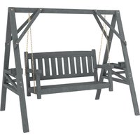 Outsunny 2-Sitzer Holzschaukelbank, Gartenschaukel mit Ablagen, Getränkehalter, bis 250 kg belastbar, 183 x 120 x 160 cm, Grau Aosom.de