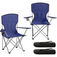 Outsunny 2er-Set Klapp-Campingstühle mit Becherhalter, Tragetasche, Armlehnen und hoher Rückenlehne, Klappstuhl für Garten & Angeln, Tragkraft 120 kg, Dunkelbla