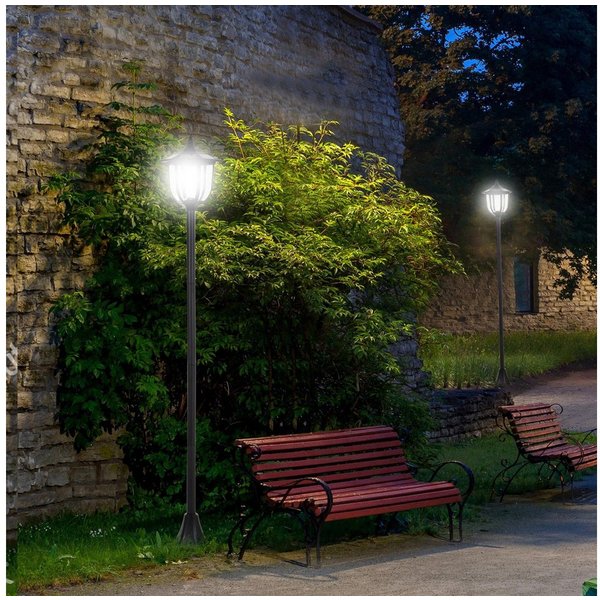 Outsunny Außen-Stehlampe Gartenlaterne, Laterne, Gartenleuchte, 30/60 Lumen, Kunststoff Schwarz, Solarbetrieb, wasserdicht, LED fest integriert, Weiß, Ø26.5 x H