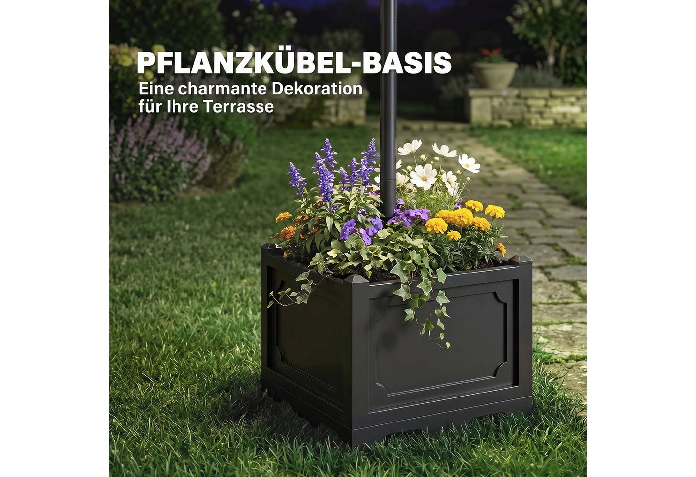Outsunny Außen-Stehlampe Gartenlicht 3-köpfige Lampe mit Blumentopf-Basis Wasserdicht Edelstahl, Solarbetrieb, Lichtsteuerung, LED, warmweiß, L60 x B55 x H189 c – Bild 5 von 5