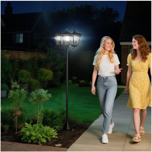 Outsunny Außen-Stehlampe Wegleuchte mit LED 120 Lumen, automatischer Lichtsensor, LED, Kaltweiß, Schwarz 51,5 x 47 x 182,5 cm