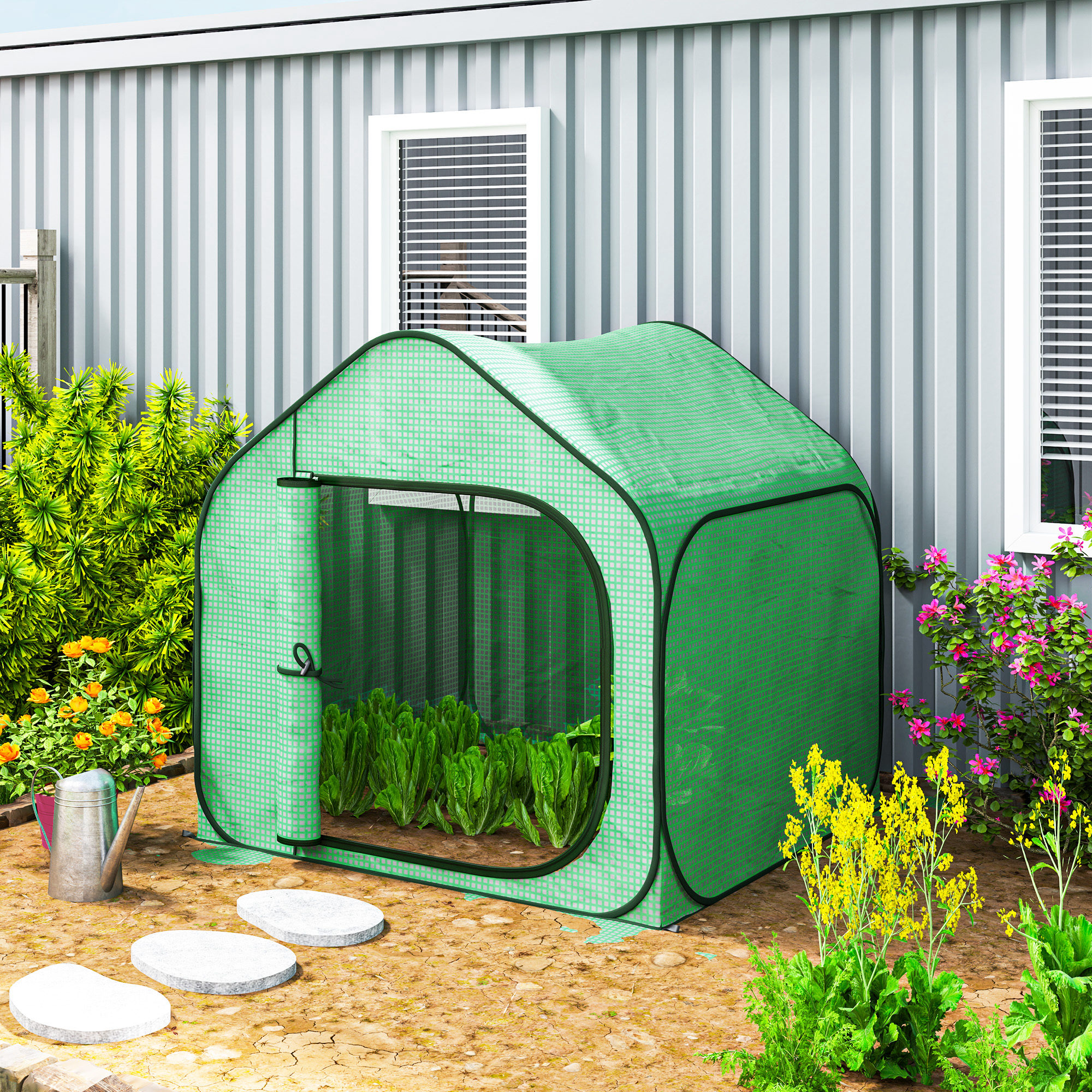 Outsunny Balkon Gewächshaus Pop-up mit Reißverschlusseingang, Faltbares Pflanzengewächshaus aus Stahl und PE 140g/m², Garten-Gewächshaus für Pflanzen, Blumen un – Bild 2 von 2