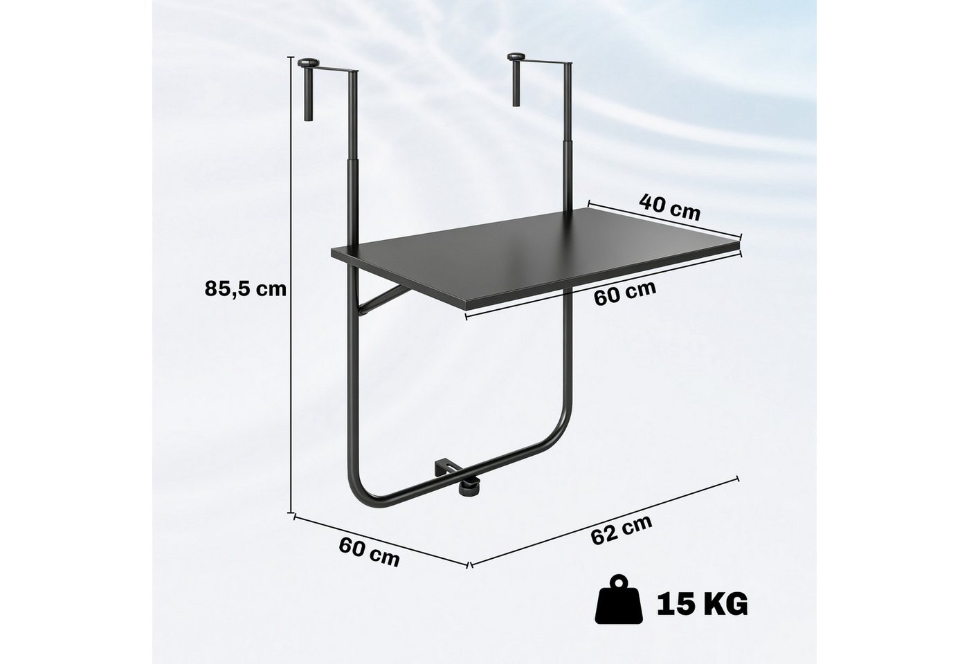 Outsunny Balkonhängetisch Einhängetisch,Balkonhängetisch,3-fach höhenverstellbar,bis 15kg (Terrassentisch, 1-St., Hängetisch), für Garten, Metall, 62 x 60 x 85, – Bild 3 von 5