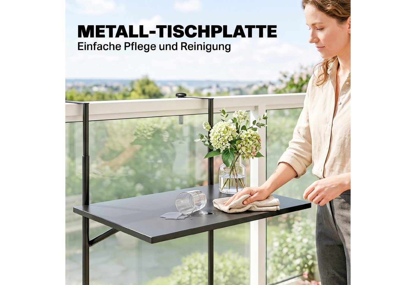 Outsunny Balkonhängetisch Einhängetisch,Balkonhängetisch,3-fach höhenverstellbar,bis 15kg (Terrassentisch, 1-St., Hängetisch), für Garten, Metall, 62 x 60 x 85, – Bild 5 von 5