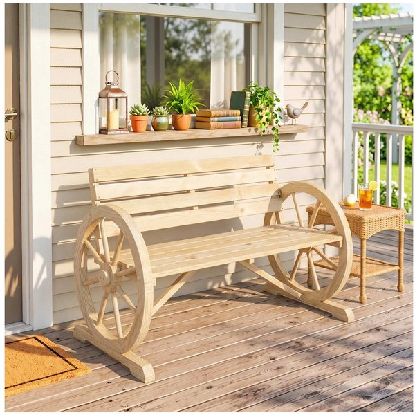 Outsunny Bank Gartenbank, wetterfest, mit Rücken und Armlehnen, Parkbank (Holzbank, 1-St., Sitzbank), bis 240 kg belastbar Tannenholz Naturholz 105,5 x 56 x 79 