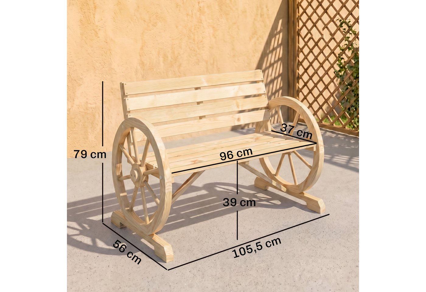 Outsunny Bank Gartenbank, wetterfest, mit Rücken und Armlehnen, Parkbank (Holzbank, 1-St., Sitzbank), bis 240 kg belastbar Tannenholz Naturholz 105,5 x 56 x 79  – Bild 3 von 5