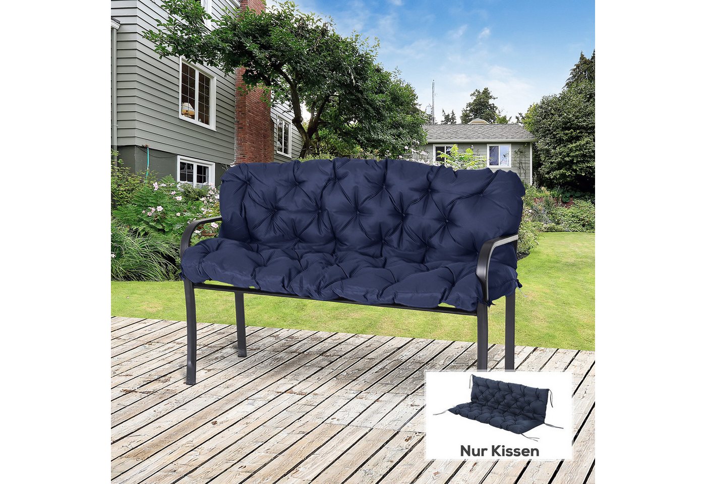 Outsunny Bankauflage 3 Sitzer, 150x98x8 cm, Bankkissen mit Bändern, Sitzkissen, (Set, 1 St., 1 Sitzkissen), für Gartenmöbel, Fensterbank Sitzbank, Hollywoodscha – Bild 2 von 5