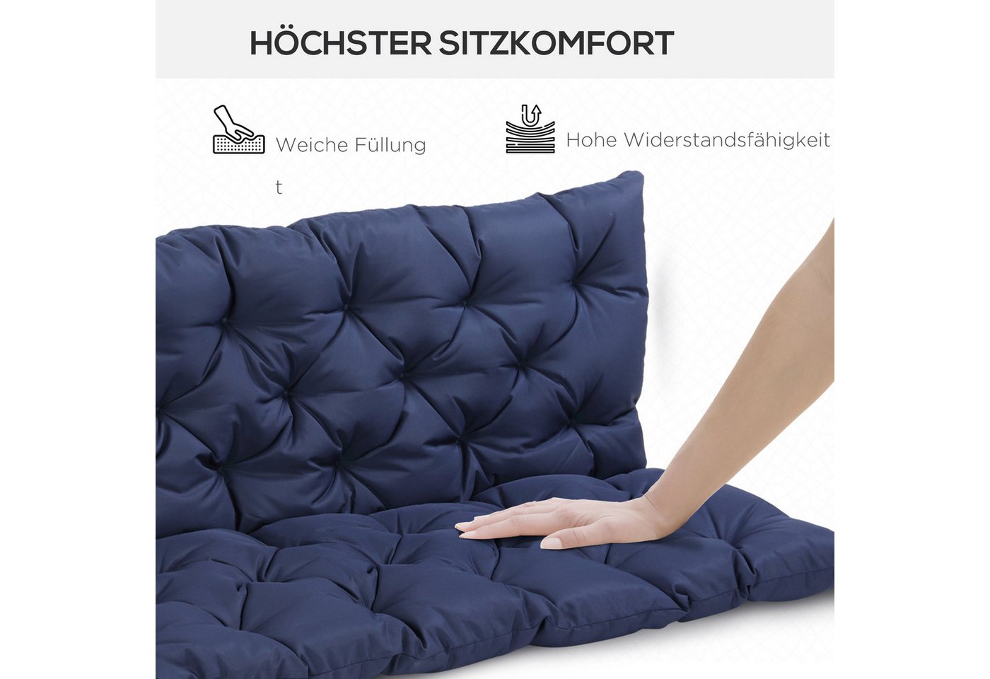 Outsunny Bankauflage 3 Sitzer, 150x98x8 cm, Bankkissen mit Bändern, Sitzkissen, (Set, 1 St., 1 Sitzkissen), für Gartenmöbel, Fensterbank Sitzbank, Hollywoodscha – Bild 5 von 5