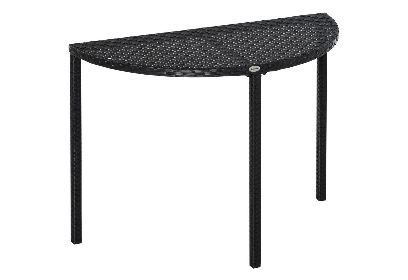 Outsunny Beistelltisch Garten Gartenmöbel halbrund Polyrattan (Tisch, 1-St., Balkontisch), Metall Schwarz 100 x 50 x 74 cm – Bild 2 von 5
