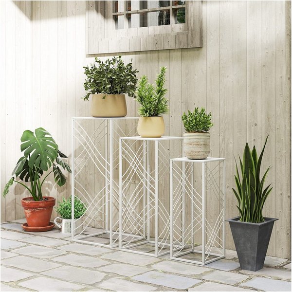 Outsunny Blumenständer 3er-Set Blumenregal, Blumenhocker, Blumentopfständer, aus Metall (stapelbar Pflanzenregal, 3 St., Pflanzenständer), für Wohnzimmer, Garte
