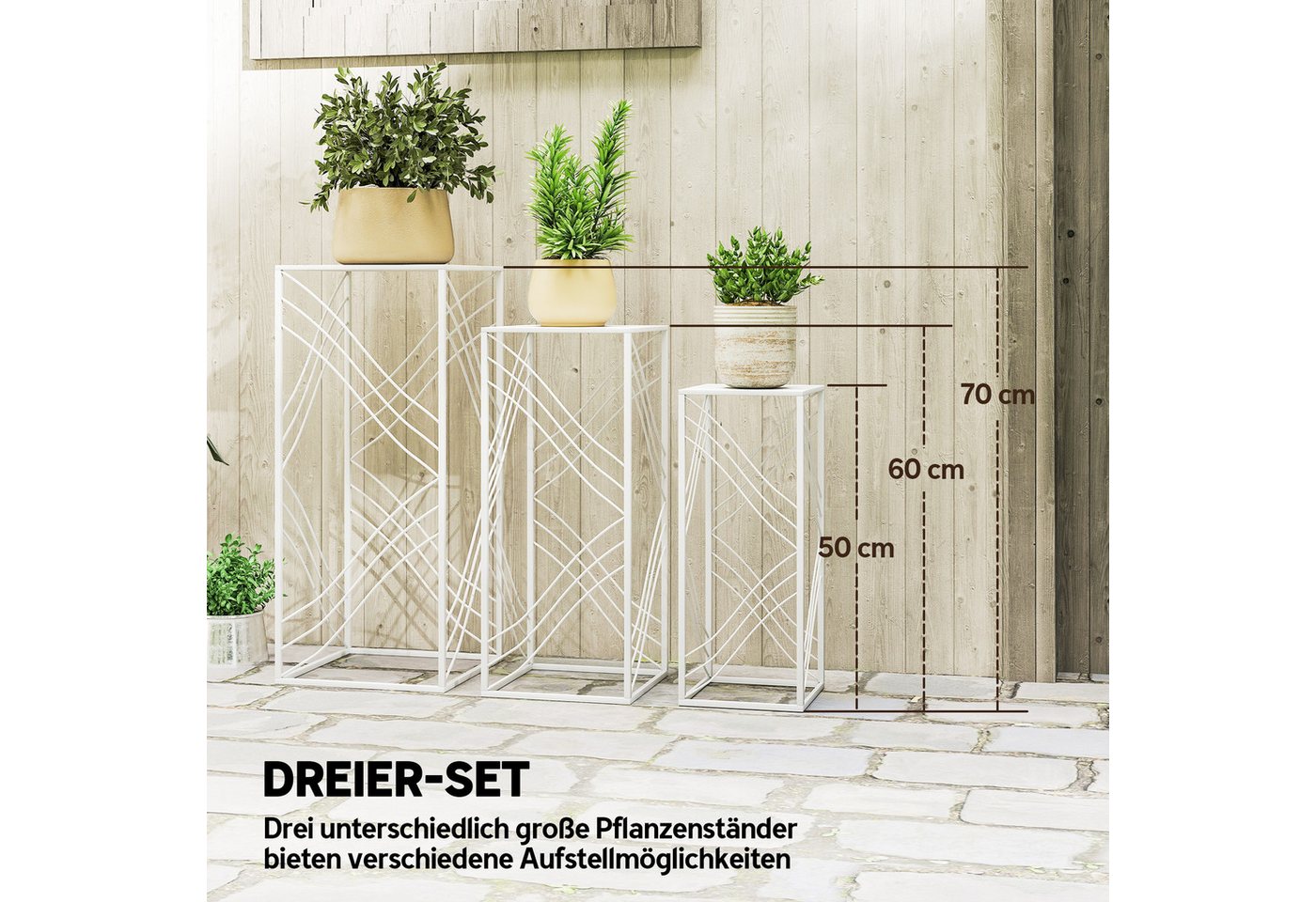 Outsunny Blumenständer 3er-Set Blumenregal, Blumenhocker, Blumentopfständer, aus Metall (stapelbar Pflanzenregal, 3 St., Pflanzenständer), für Wohnzimmer, Garte – Bild 4 von 5