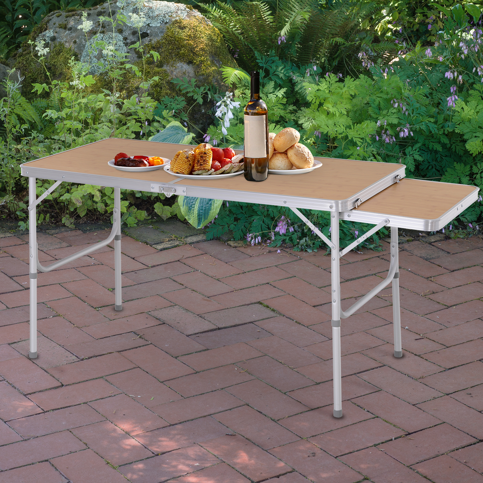 Outsunny® Campingtisch Klapptisch Picknicktisch Höhenverstellbar Extra Tischplatte Alu 120 x 60 x 40/70 cm Aosom – Bild 2 von 2