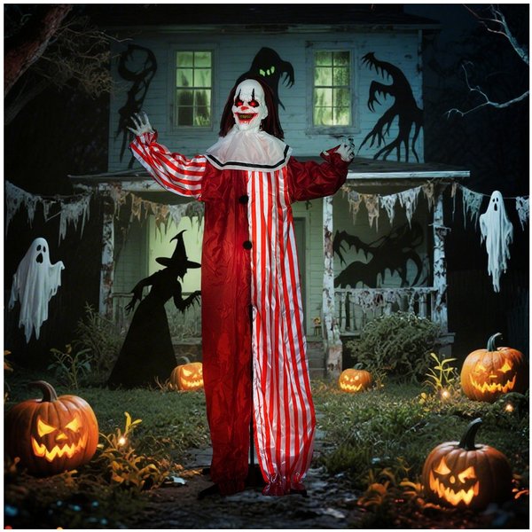 Outsunny Dekofigur mit LED-Lichter, Soundfunktion, verstellbaren Armen (Halloween Clown, 1 St., 165 cm Halloween Dekoration), Garten Dekofigur in Lebensgröße fü