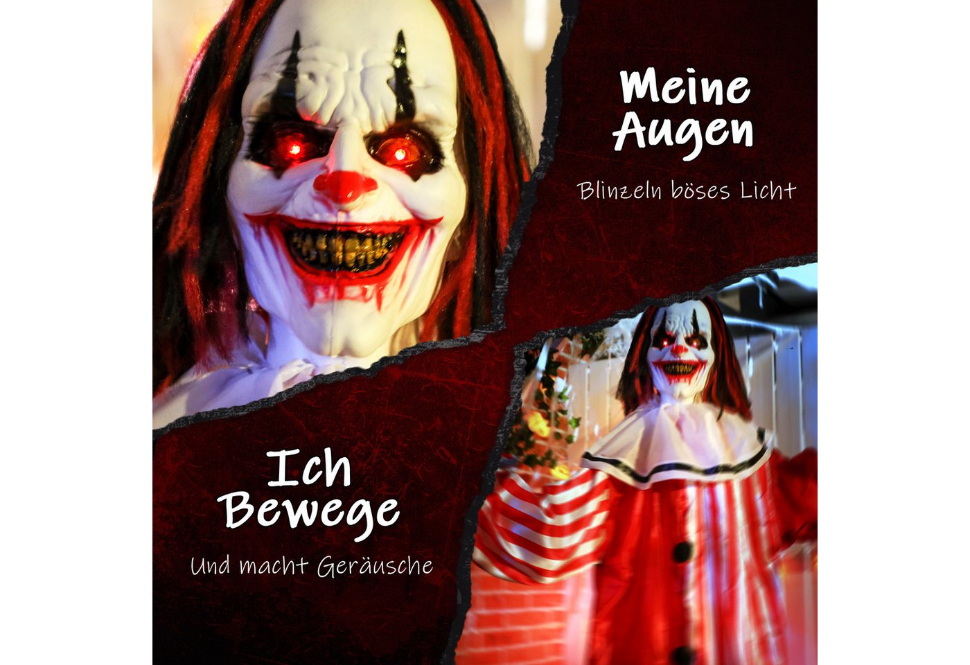 Outsunny Dekofigur mit LED-Lichter, Soundfunktion, verstellbaren Armen (Halloween Clown, 1 St., 165 cm Halloween Dekoration), Garten Dekofigur in Lebensgröße fü – Bild 4 von 5