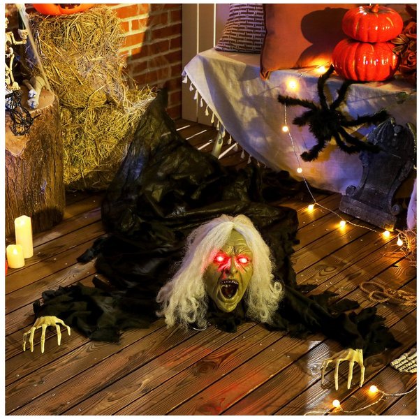 Outsunny Dekofigur mit LED-Lichter, Soundfunktion, wasserdicht (Halloween Zombie-Alte, 1 St., 183cm Halloween Dekoration), Garten Dekofigur in Lebensgröße für P