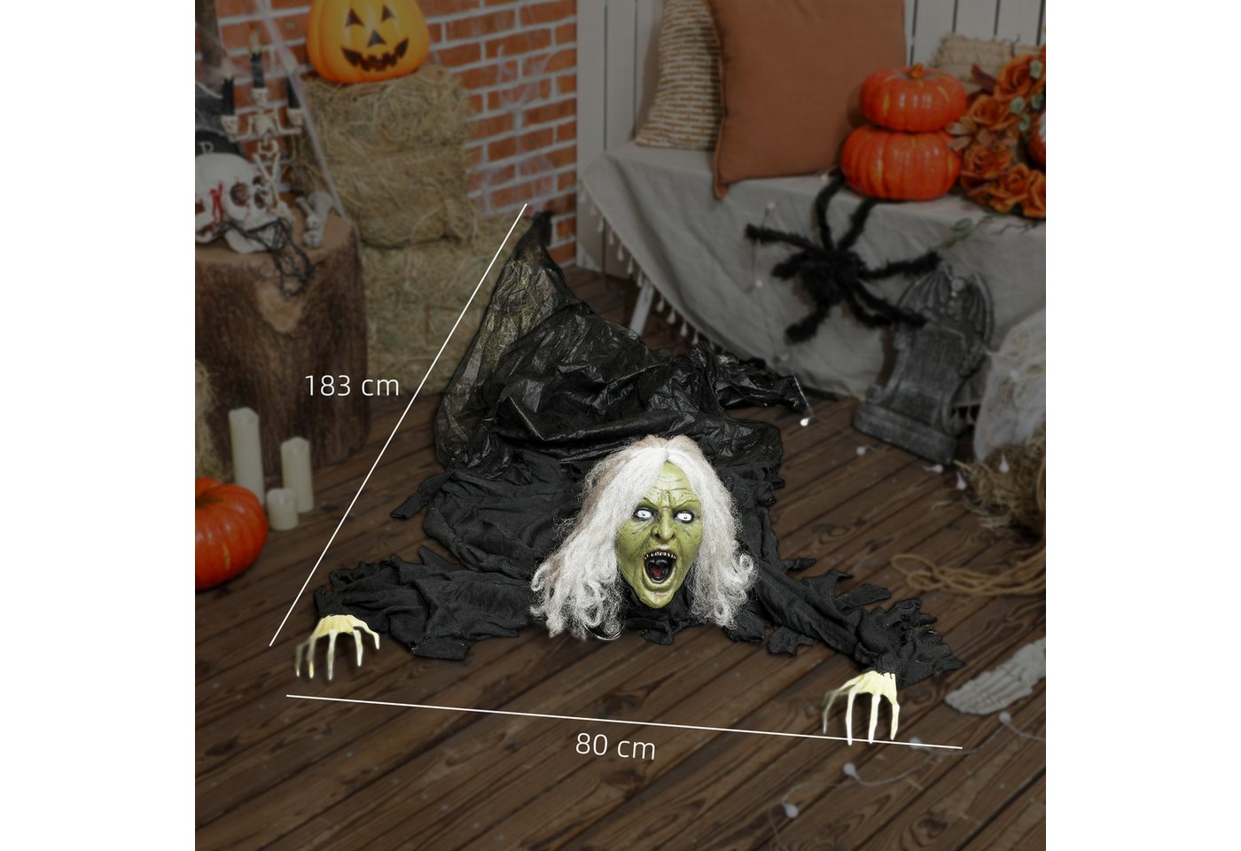 Outsunny Dekofigur mit LED-Lichter, Soundfunktion, wasserdicht (Halloween Zombie-Alte, 1 St., 183cm Halloween Dekoration), Garten Dekofigur in Lebensgröße für P – Bild 3 von 5
