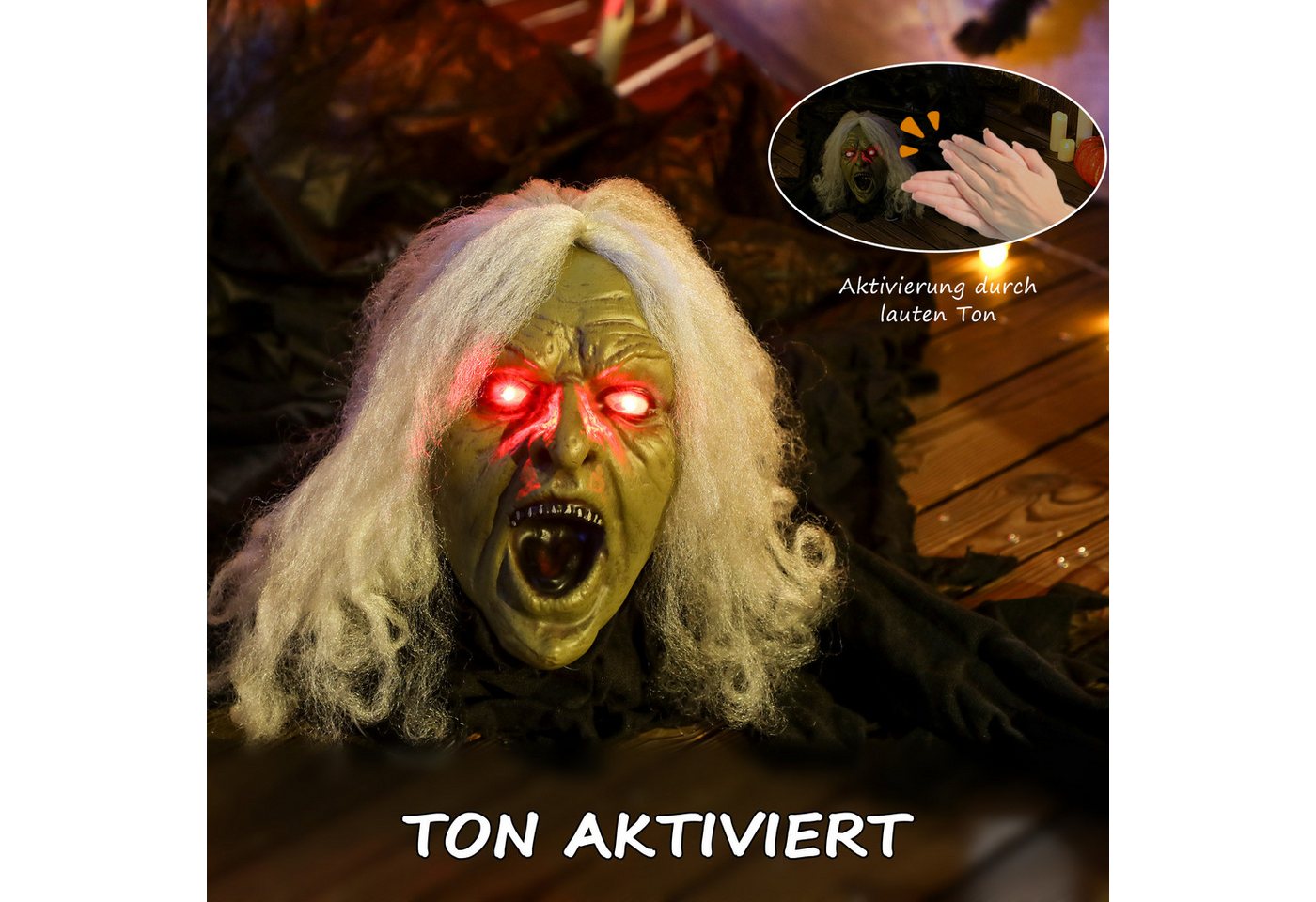 Outsunny Dekofigur mit LED-Lichter, Soundfunktion, wasserdicht (Halloween Zombie-Alte, 1 St., 183cm Halloween Dekoration), Garten Dekofigur in Lebensgröße für P – Bild 4 von 5