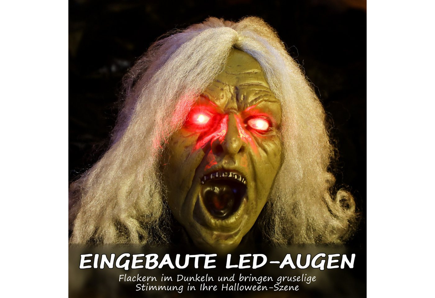 Outsunny Dekofigur mit LED-Lichter, Soundfunktion, wasserdicht (Halloween Zombie-Alte, 1 St., 183cm Halloween Dekoration), Garten Dekofigur in Lebensgröße für P – Bild 5 von 5
