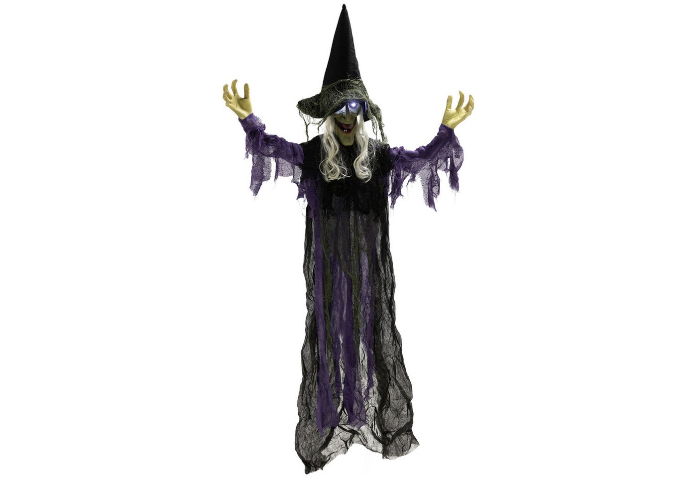 Outsunny Dekofigur mit LED-Lichter, Soundfunktion, verstellbare Arme, Mund (Hängende Halloween Hexe, 1 St., 183cm Halloween Dekoration), Garten Dekofigur in Leb – Bild 2 von 5