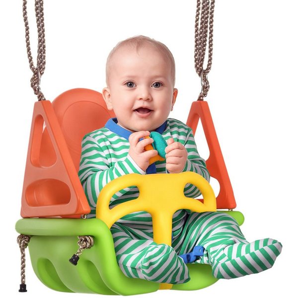 Outsunny Einzelschaukel Babysitz Schaukelsitz mit Rückenlehne, für Outdoor & Indoor, (Babyschaukel, 1-tlg., Kinderschaukel), für Garten, Balkon, Grün+Gelb+Orang