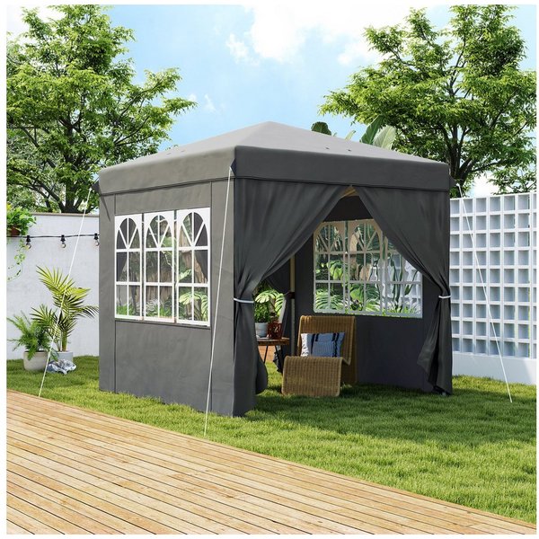 Outsunny Faltpavillon 2,5x2,5m, wasserabweisend stabil winterfest, UV Schutz 50+, faltbar, mit 4 Seitenteilen, (Pop-up Pavillon, Partyzelt), mit 4 Seitenteilen,
