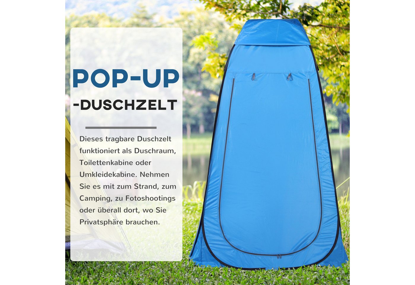 Outsunny Faltzelt Pop-up, tragbare mit Tragetasche, Fenster, mobile Umkleidezelt, Personen: 2 (Toilettenzelt, 1 tlg., Duschzelt), für Garten, Balkon, Himmelblau – Bild 4 von 5