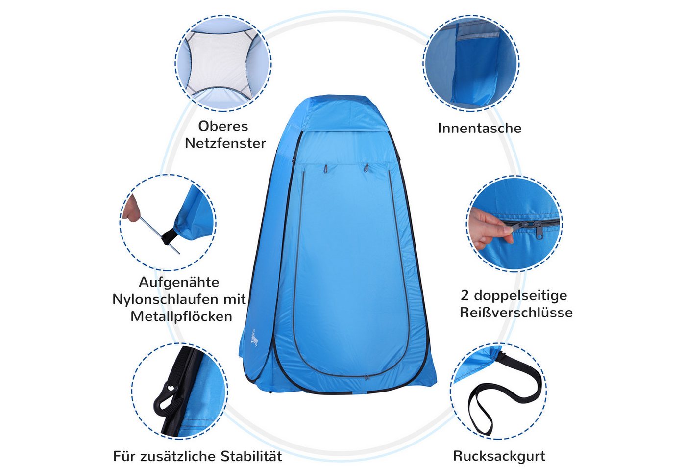 Outsunny Faltzelt Pop-up, tragbare mit Tragetasche, Fenster, mobile Umkleidezelt, Personen: 2 (Toilettenzelt, 1 tlg., Duschzelt), für Garten, Balkon, Himmelblau – Bild 5 von 5
