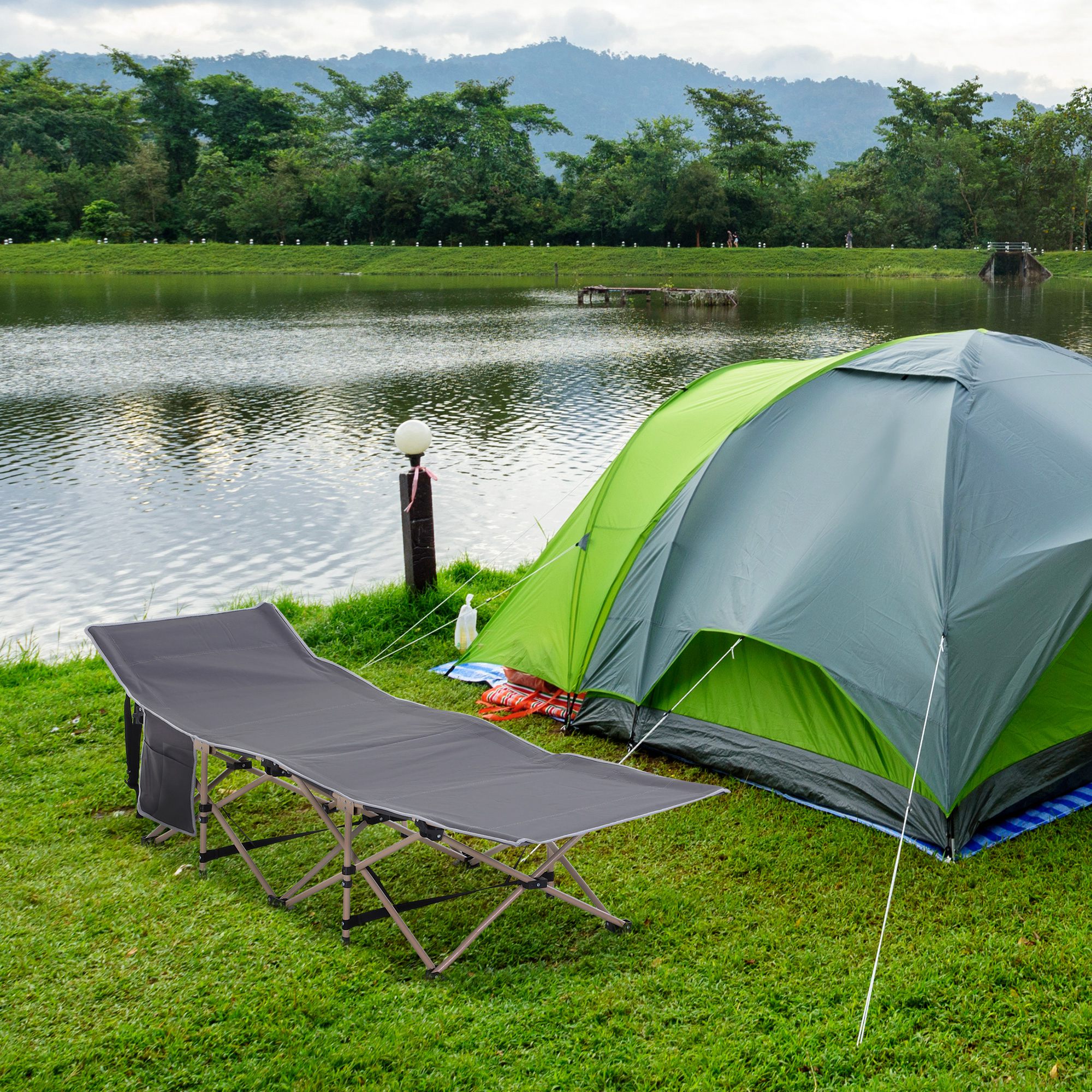 Outsunny Feldbett mit Aufbewahrungstasche, Faltbares Campingbett, Campingliege, Inkl. Tragetasche, Stahl Oxford, Grau, 190 x 68 x 52 cm Aosom – Bild 2 von 2