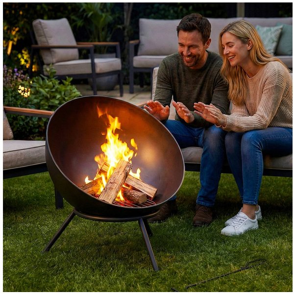 Outsunny Feuerschale Kohlegitter Ständer Feuerkorb für Garten, Balkon Terrasse, (Feuerstelle, 1-St., Feuerschalen), für Outdoor BBQ Camping Schwarz