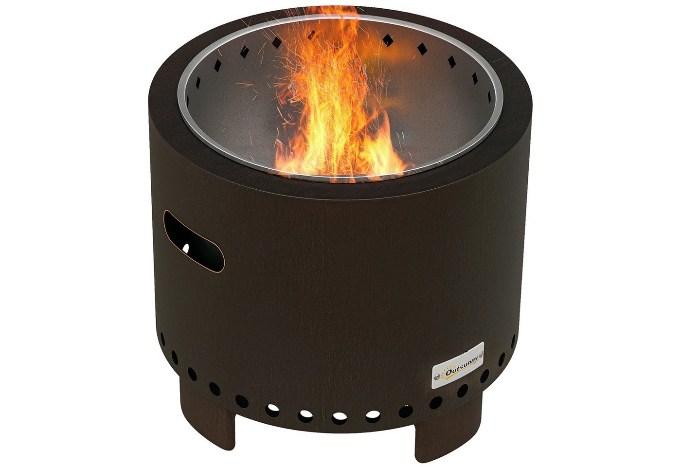 Outsunny Feuerschale rauchfreier, Tischfeuer, Ø45 cm mit Griff, Schürhaken, (Feuerkorb, 1-St., Feuerstelle), für Garten, Camping, Terrasse, Metall, Schwarz – Bild 2 von 5