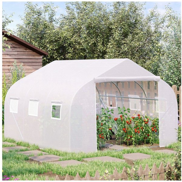 Outsunny Foliengewächshaus Foliengewächshaus, Tomatenhaus mit UV-Schutz, Mesh-Fenster, BxTxH: 350 x 300 x 200 cm, BxLxH: 300 x 350 x 200 cm, Treibhaus 1-St., Ge