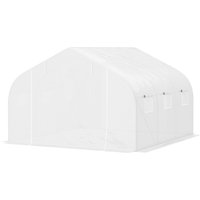 Outsunny Foliengewächshaus 3,5x3x3m mit UV-Schutz, winddicht, Mesh-Fenster, ideal für Tomaten & Pflanzen im Garten oder Balkon, Metall, Weiß Aosom.de
